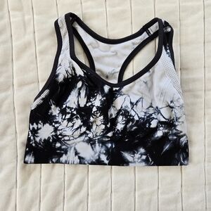 Black & White Tie-Dye Racerback Sports Bra